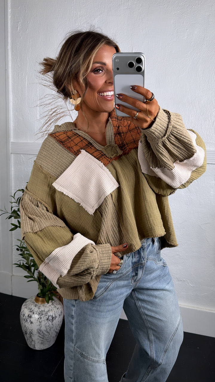 Patchwork Fields Top, Beige