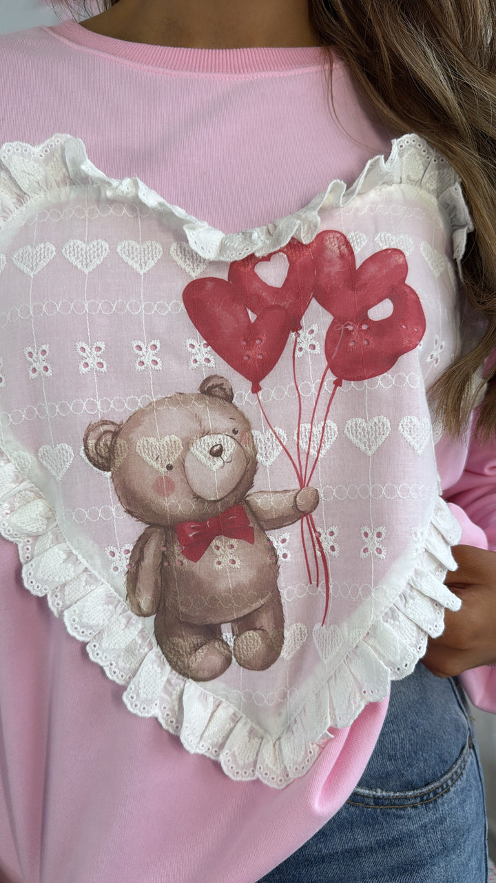 Valentines Bear Patched Sweatshirt, Pink