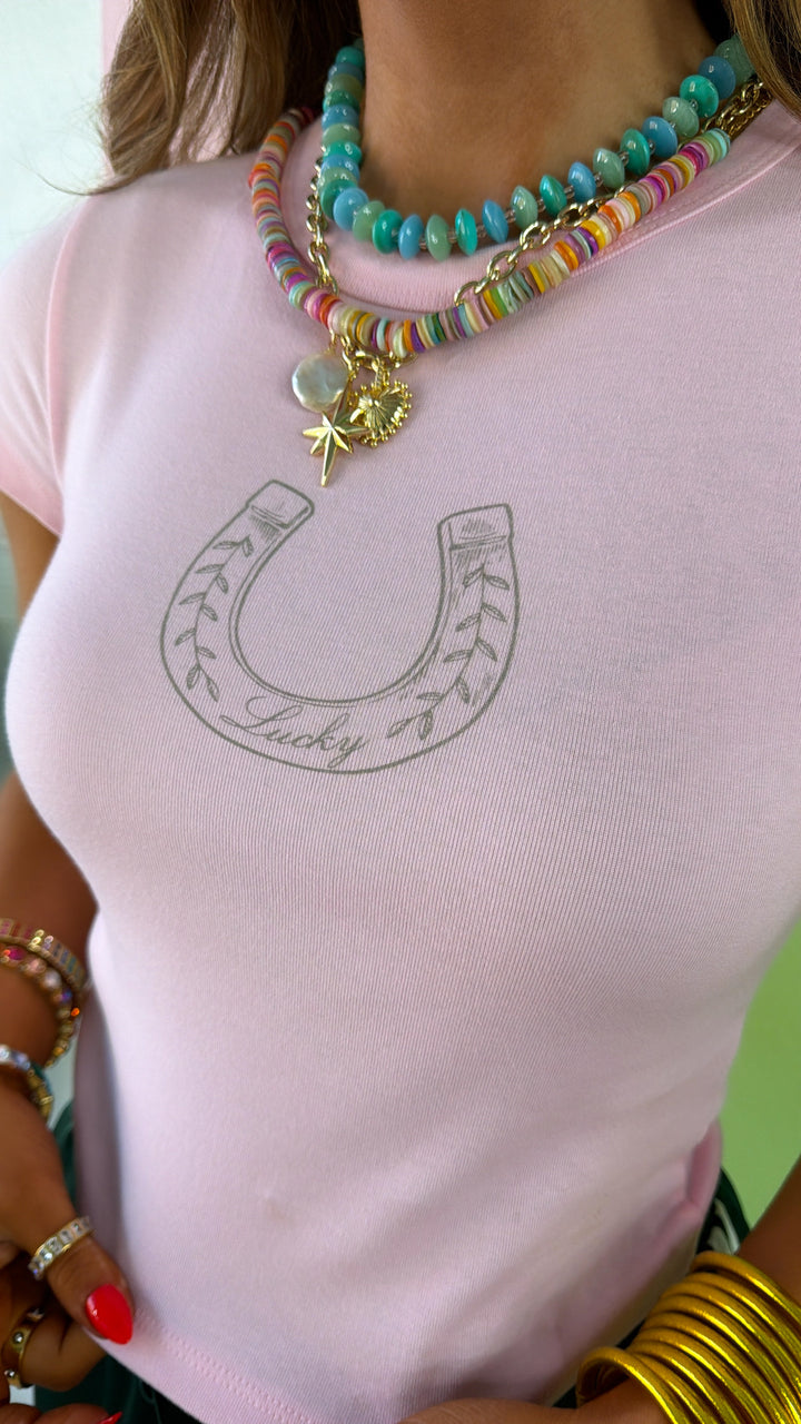 Horseshoe Charm Baby Tee, Lt. Pink