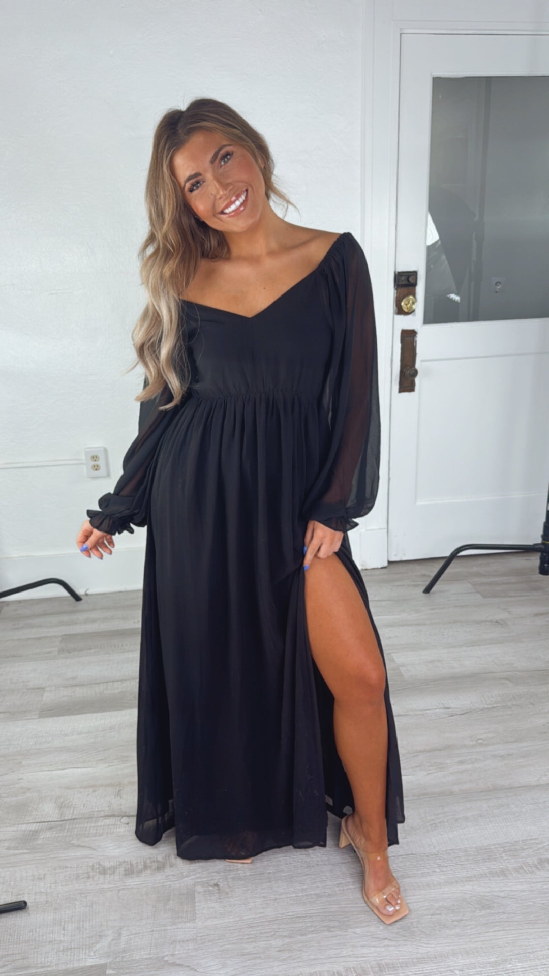 ECB Exclusive: Timeless Romantic Chiffon Maxi Dress, Black ECB Exclusive: Timeless Romantic Chiffon Maxi Dress, Black