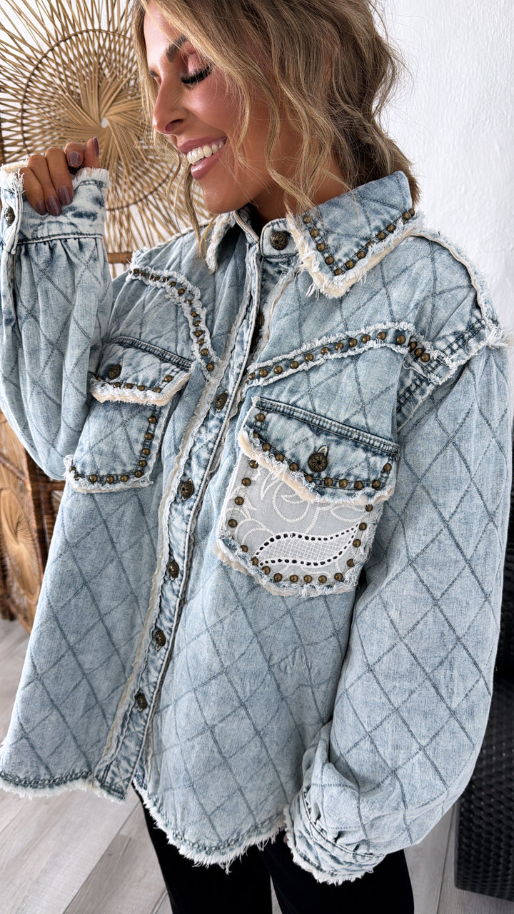 Wild Blooms Quilted Jacket, Denim