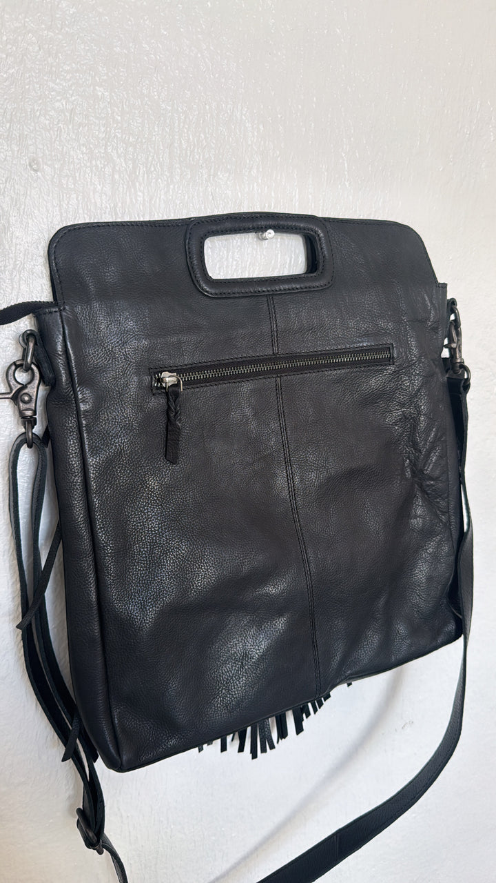 Bristol Layered Fringe Tote, Black