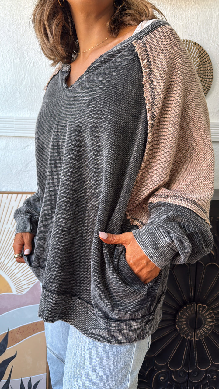 Mood Stitched Oversized Top, Black