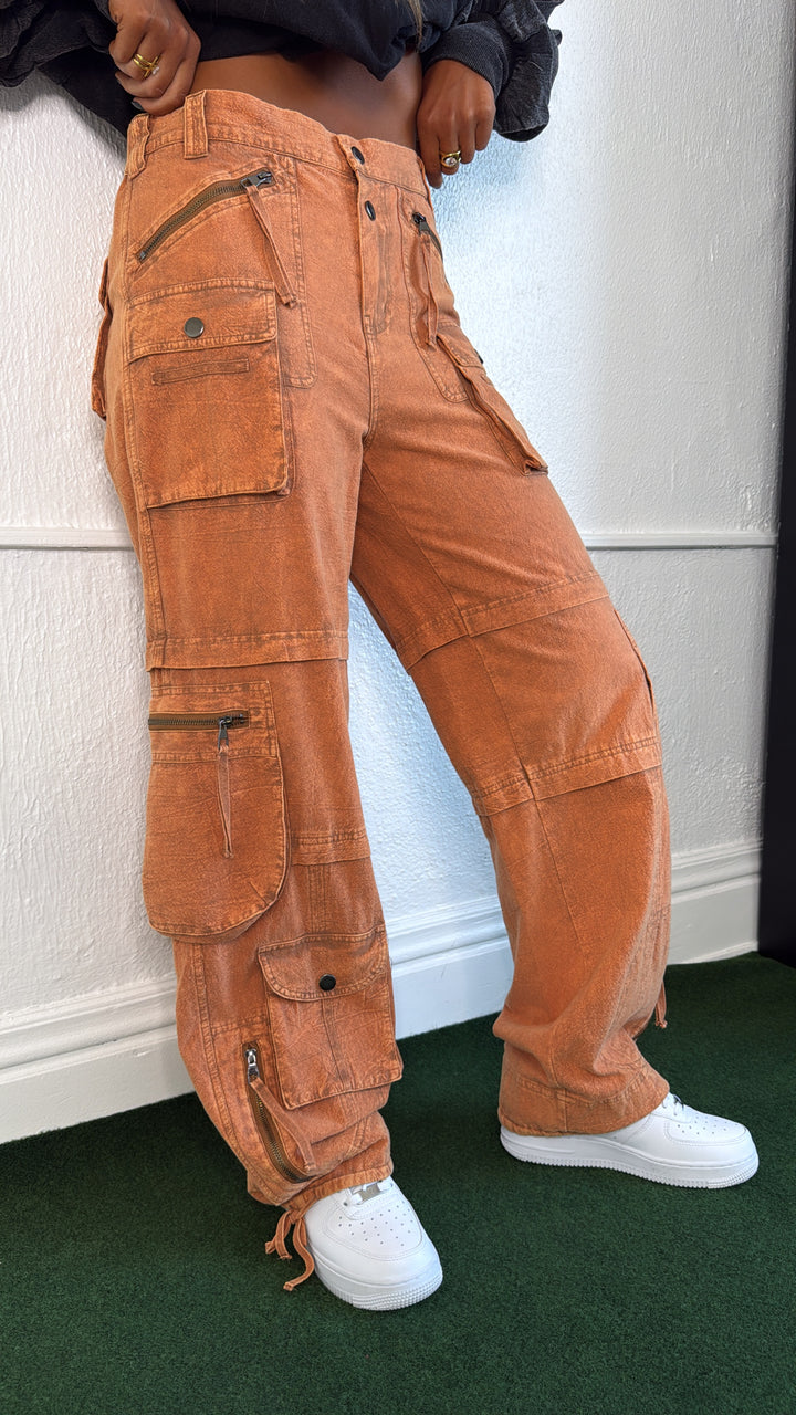 Mineral Washed Cargo Pants, Rust Orange