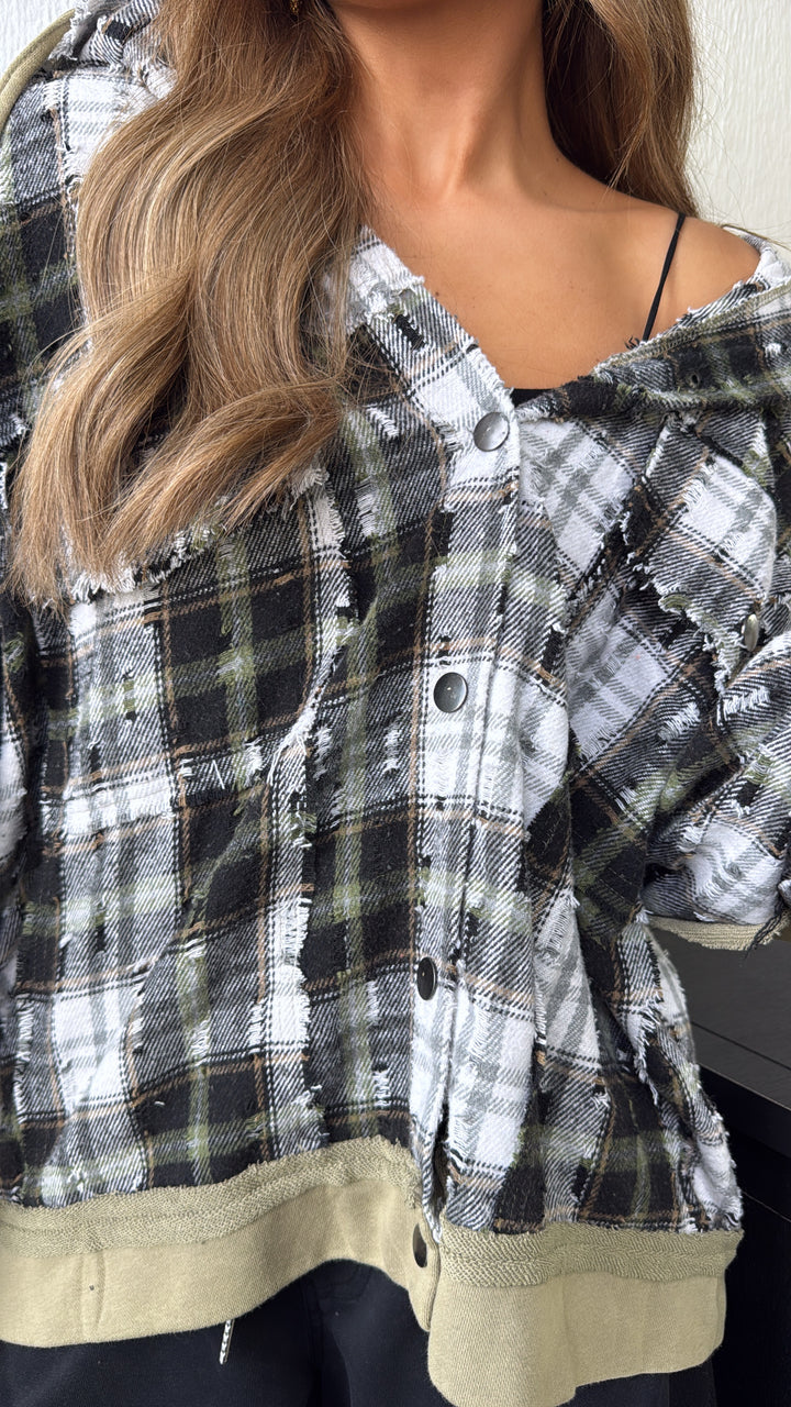 Birch Cabin Flannel Top, Olive/ Black