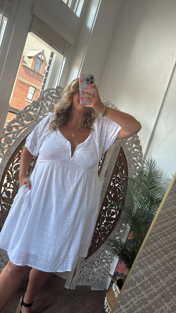 True Beauty Bubble Sleeve Mini Dress, White