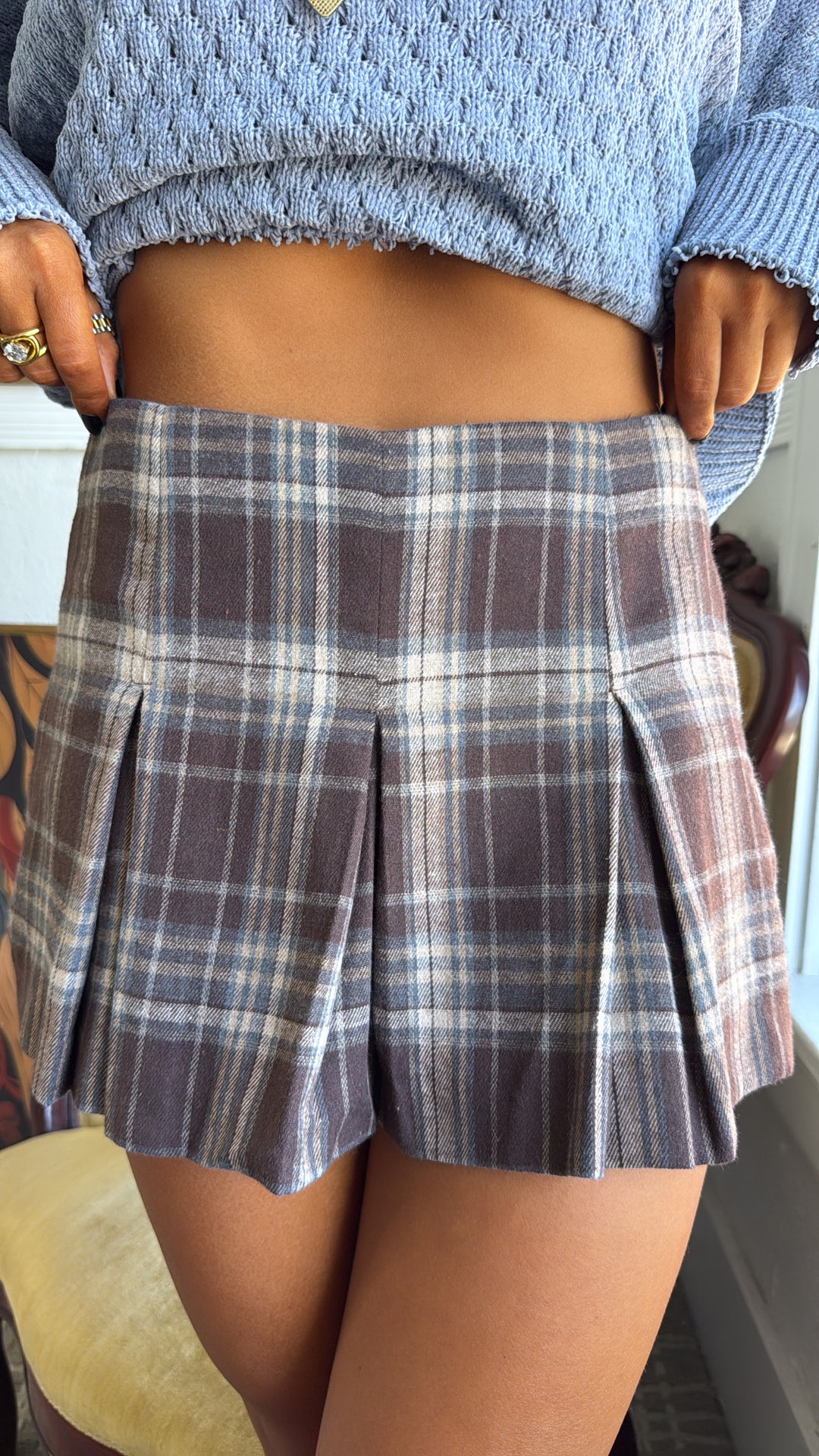 Plaidwood Skort, Brown
