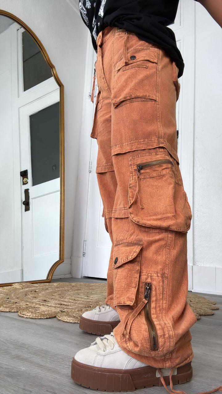 Mineral Washed Cargo Pants, Rust Orange