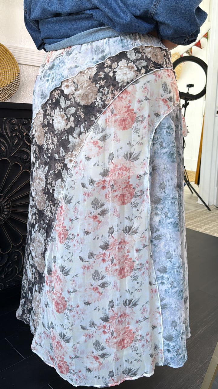 All Mine Mix Print Chiffon Ruffle Maxi Skirt