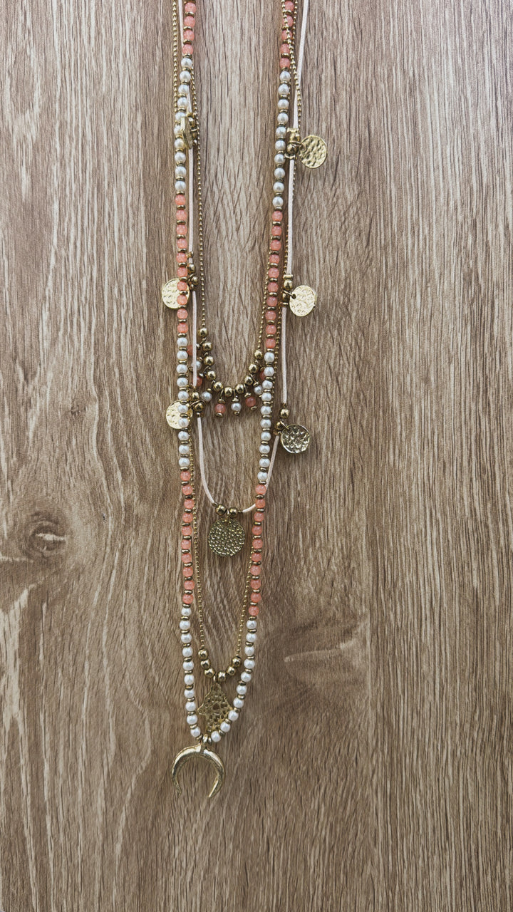 Poem Song Necklace, Coral/Pearl