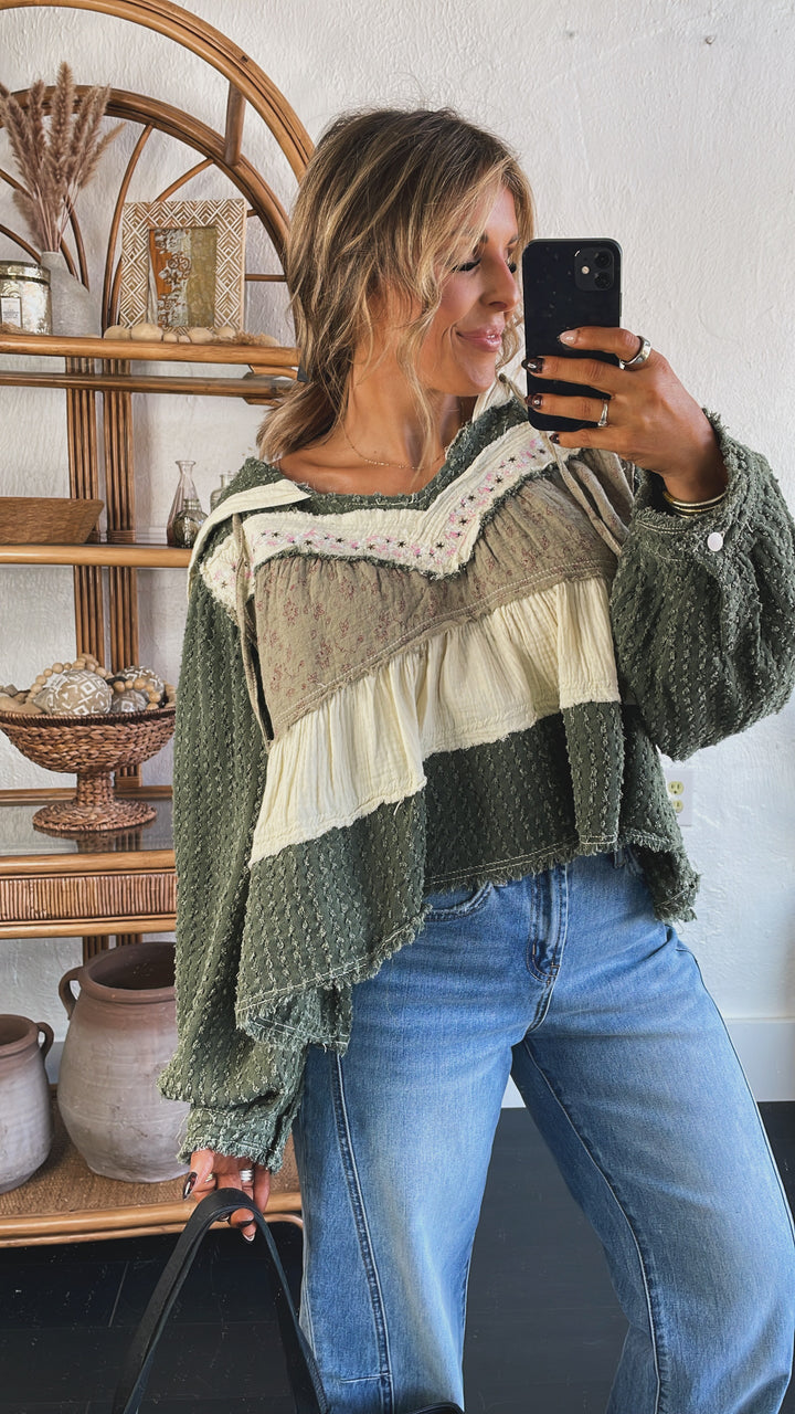 Crisp Dawn Waffle Knit Top, Olive