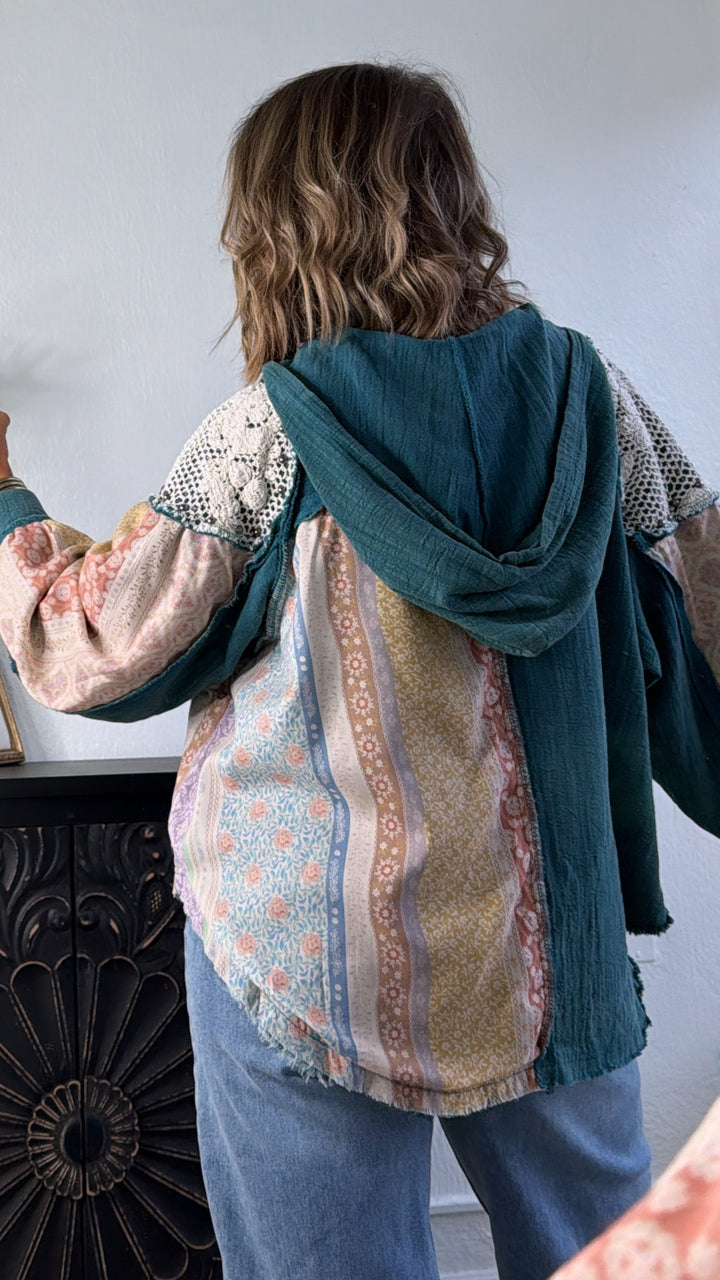 Tulip Skies Button Up Blouse, Teal Green