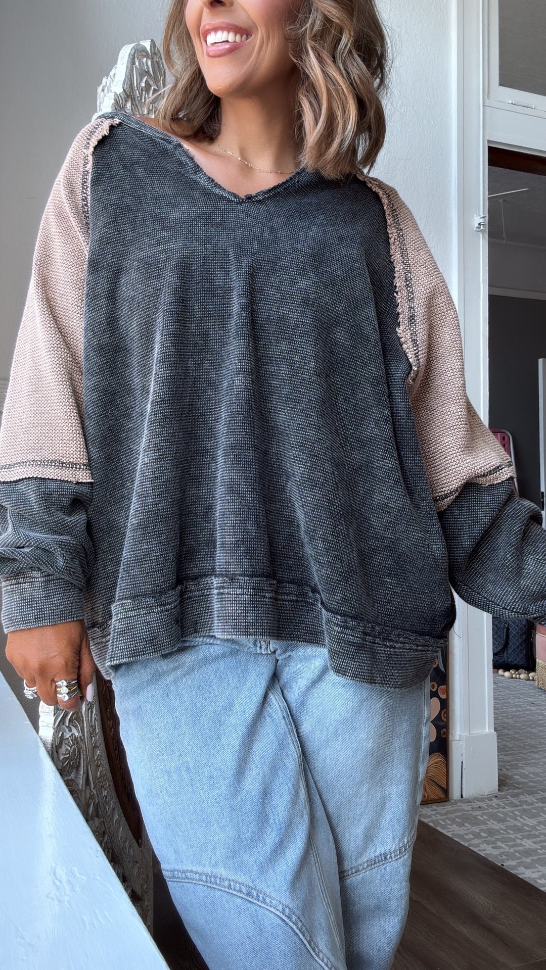 Mood Stitched Oversized Top, Black