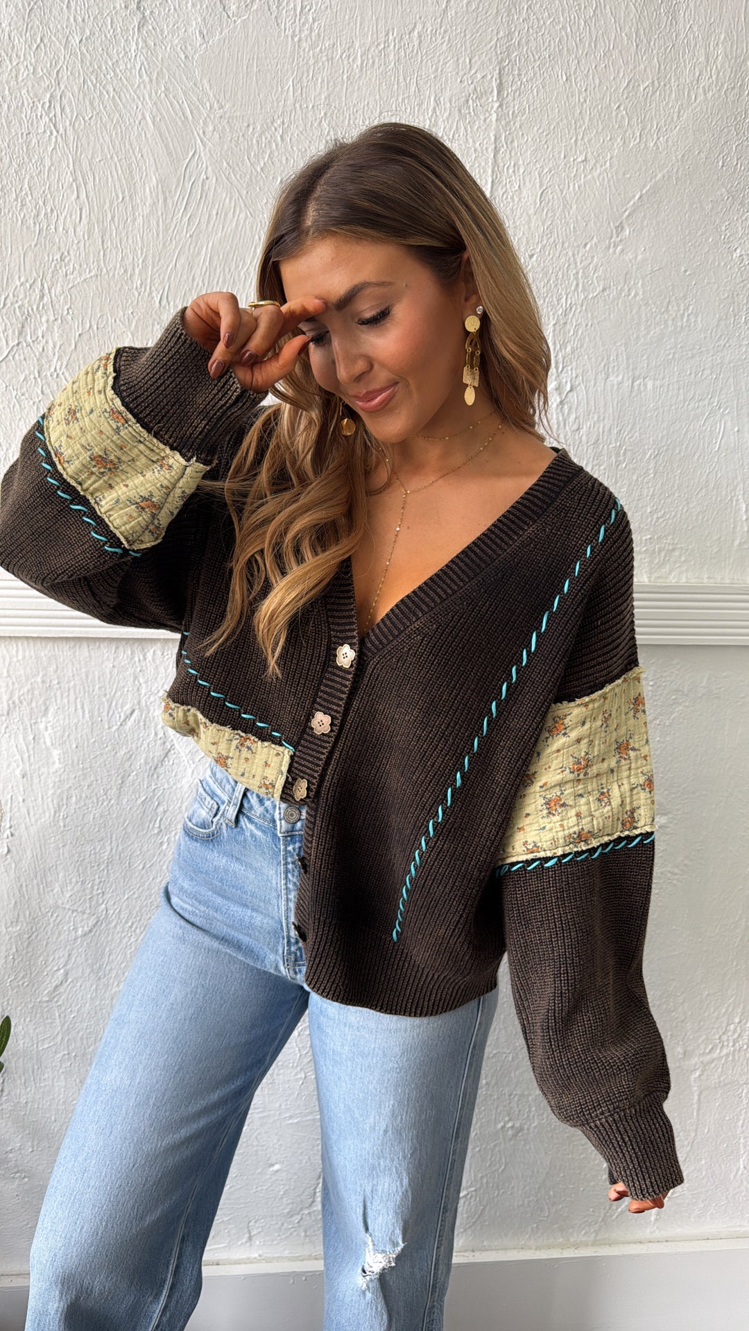 Dried Sunflower Knit Cardigan, Black