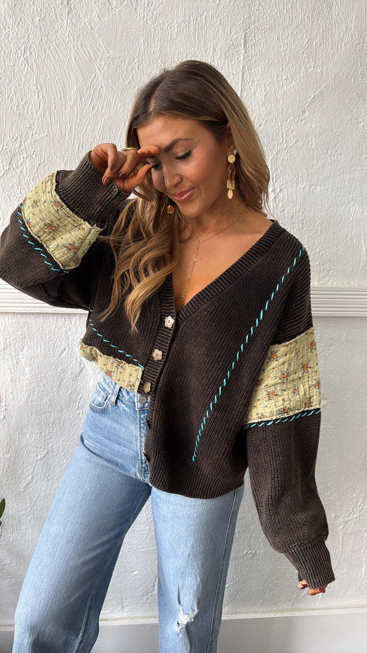 Dried Sunflower Knit Cardigan, Black