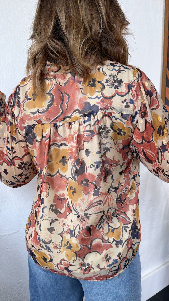 Mauve Mist Blouse, Beige Combo