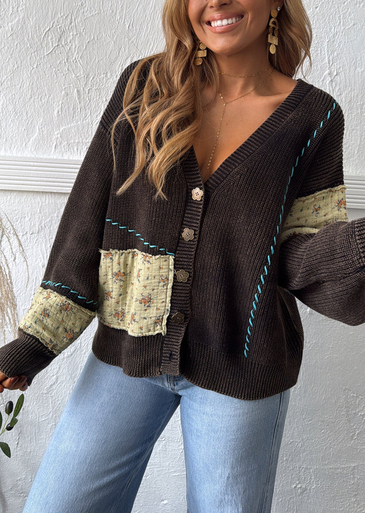 Dried Sunflower Knit Cardigan, Black