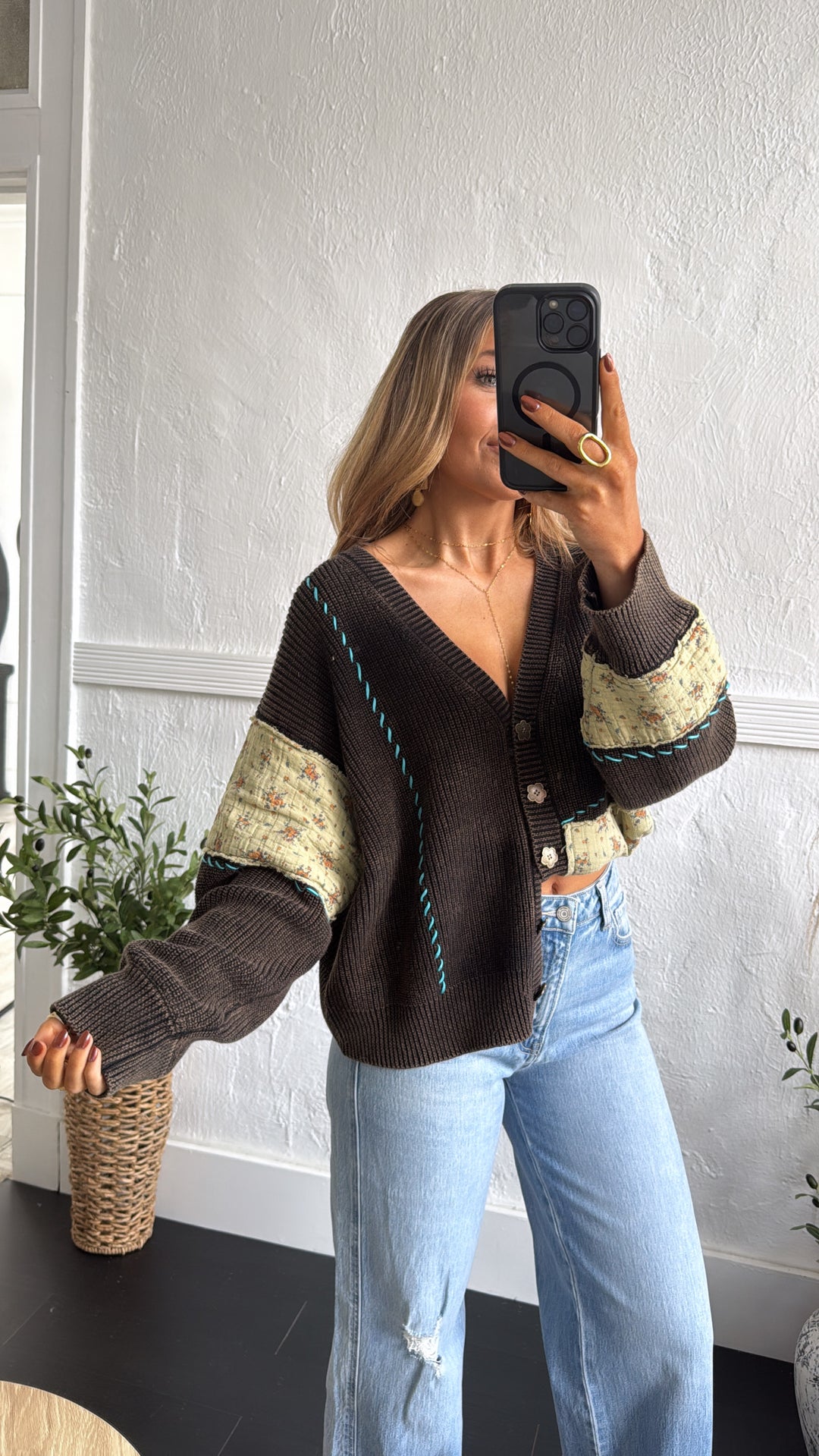 Dried Sunflower Knit Cardigan, Black