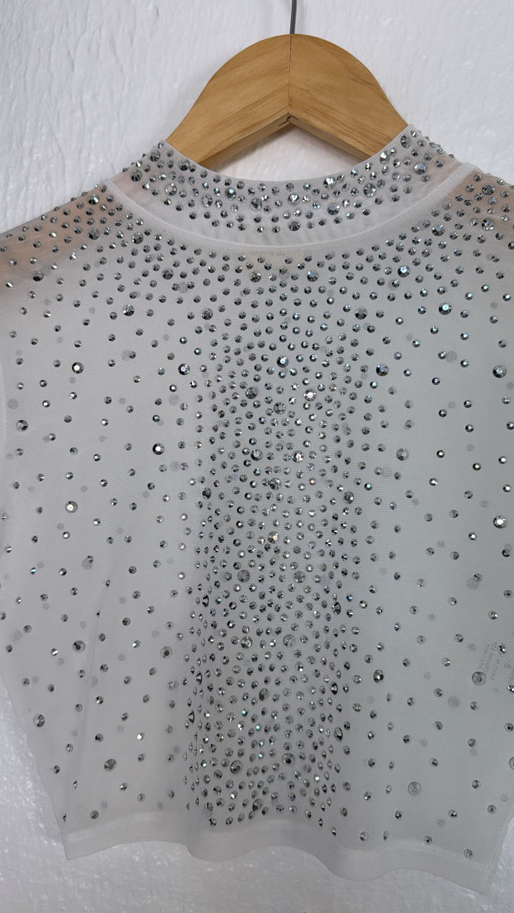 Rhinestone Crop Top, White