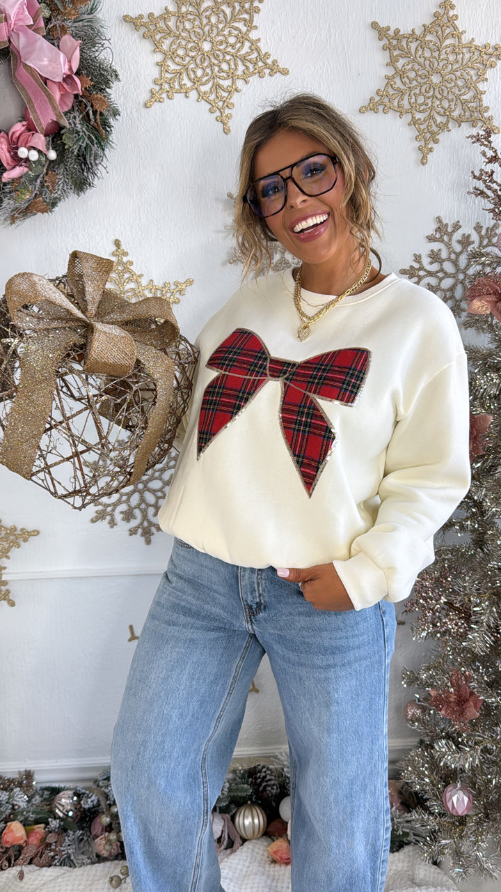 Holly Bow Sweater, Cream
