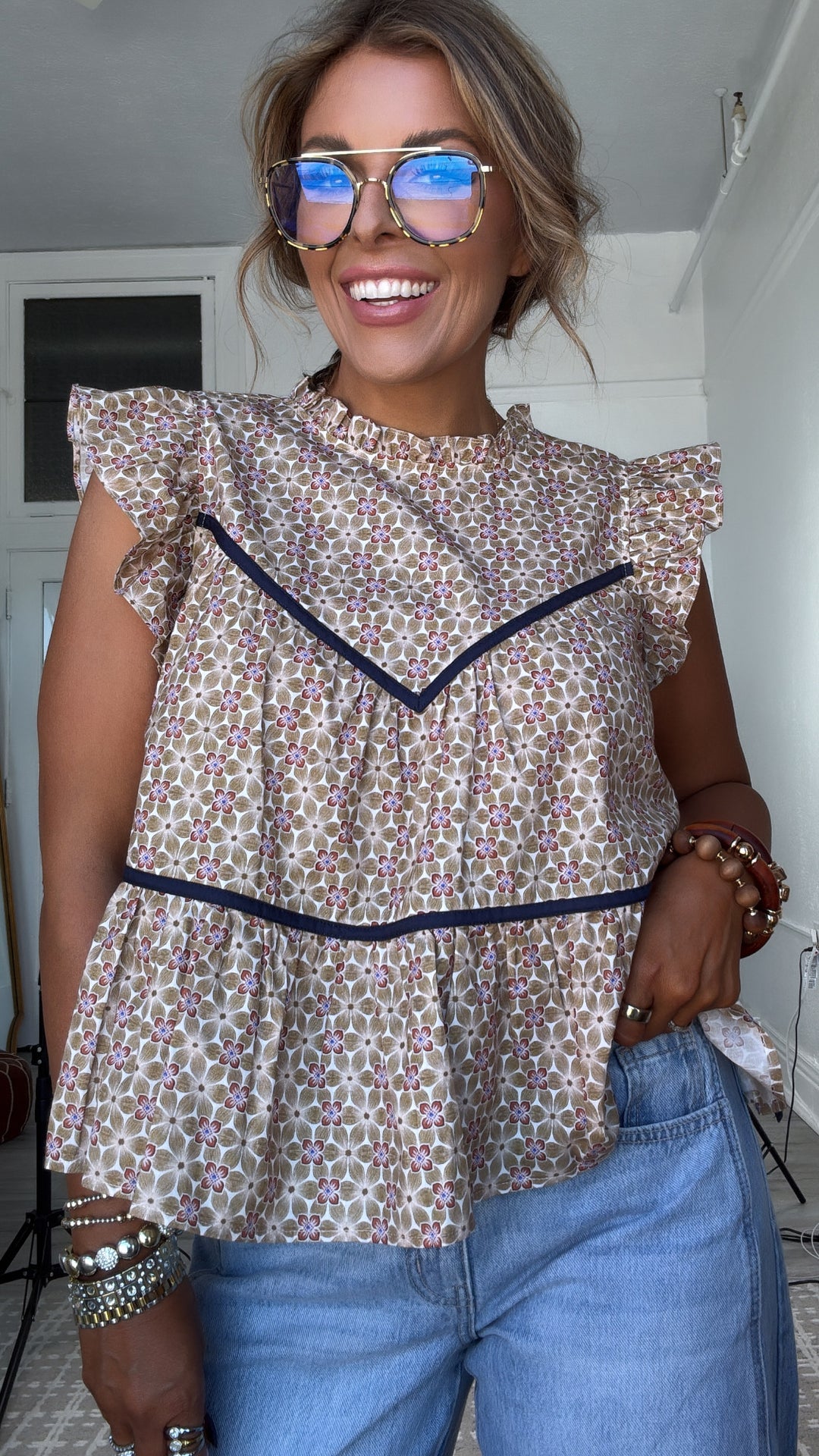 Susie Ruffled Tank, Toffee Cream