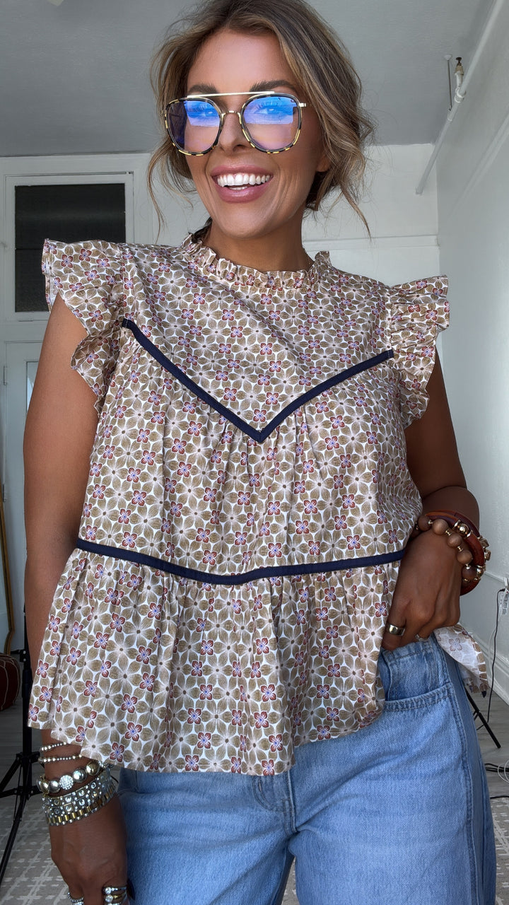 Susie Ruffled Tank, Toffee Cream