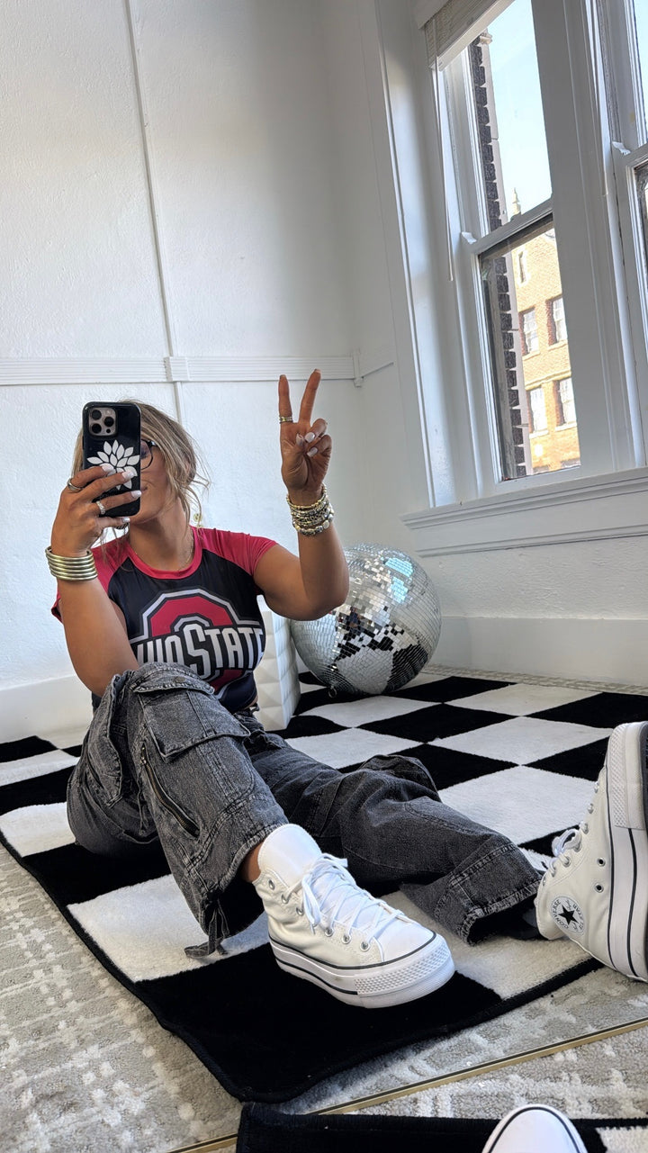 Ohio Crop Baby Tee, Black/Red