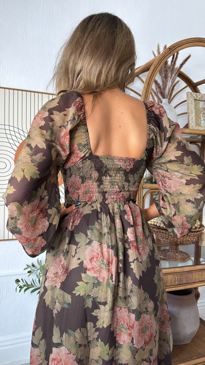 Golden Rue Midi Dress, Chocolate