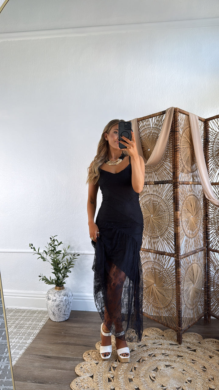 Moonlit Lace Maxi Dress, Black