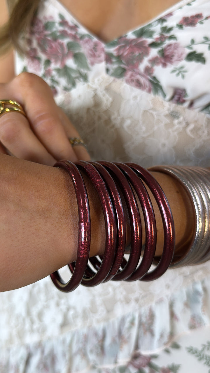 BuDhaGirl: Merlot All Weather Bangle (Set of 6)- Serenity Prayer