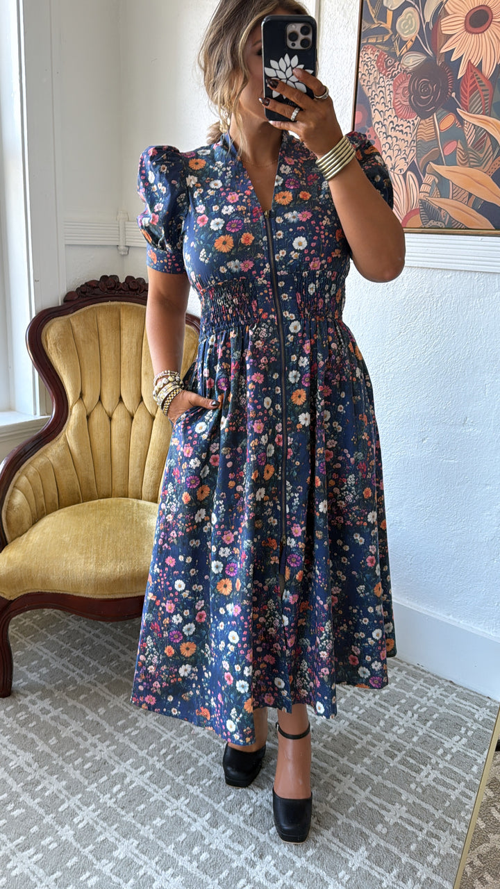 Pressed Petal Maxi Dress, Navy