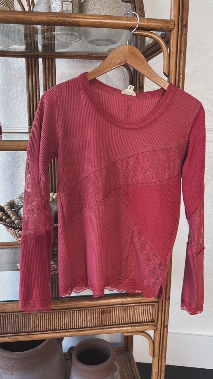 Unevenly Yours Lace Top, Raspberry