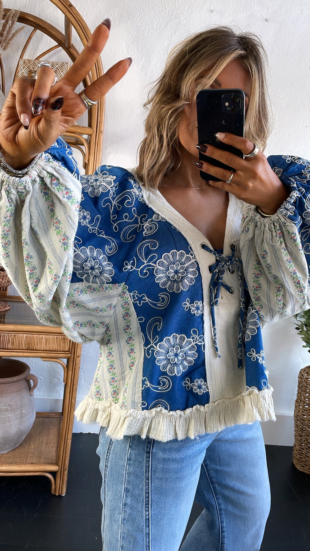 Petal Kiss Blouse, Denim Multi