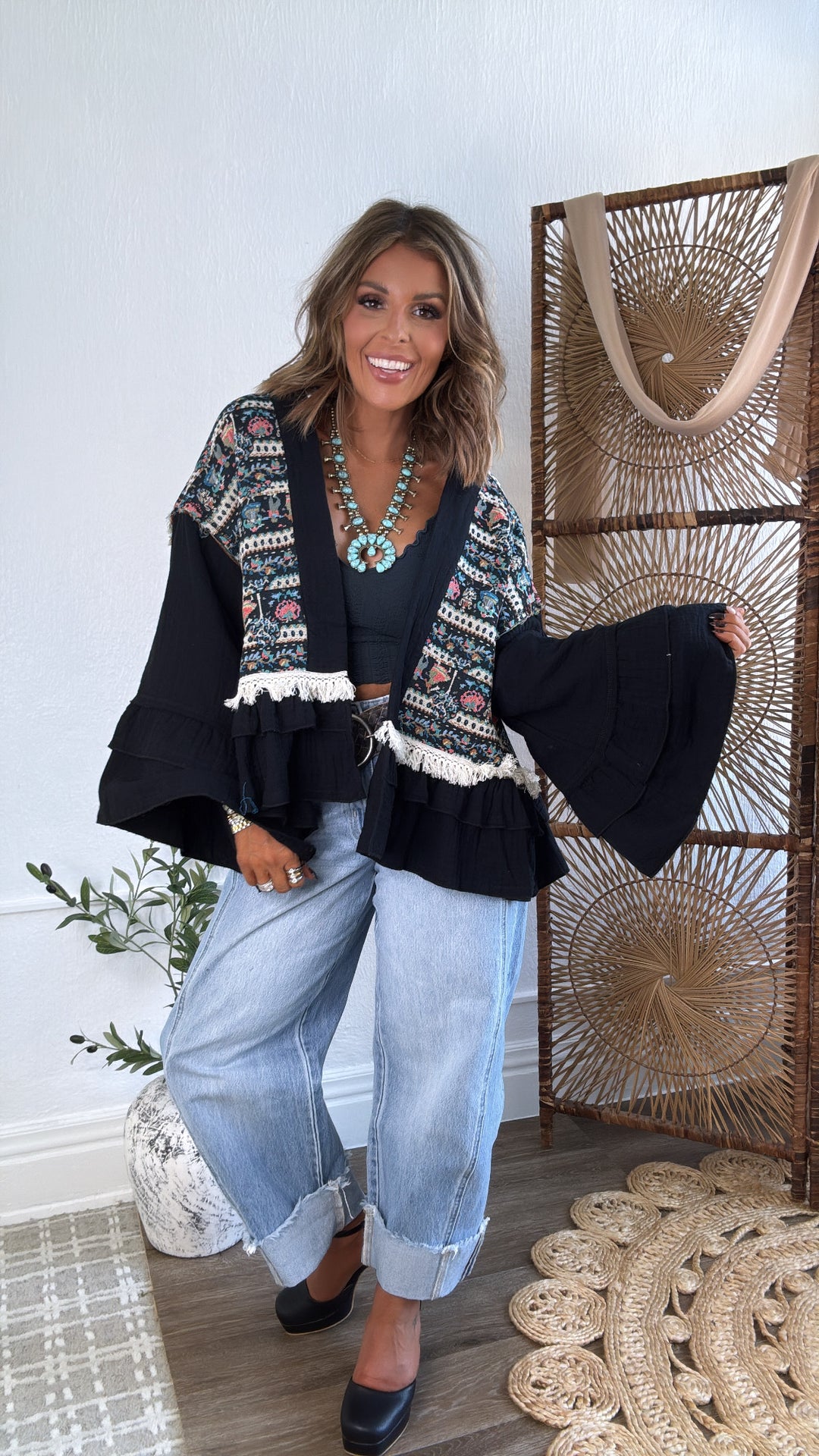 Bethany Woven Cardigan, Black