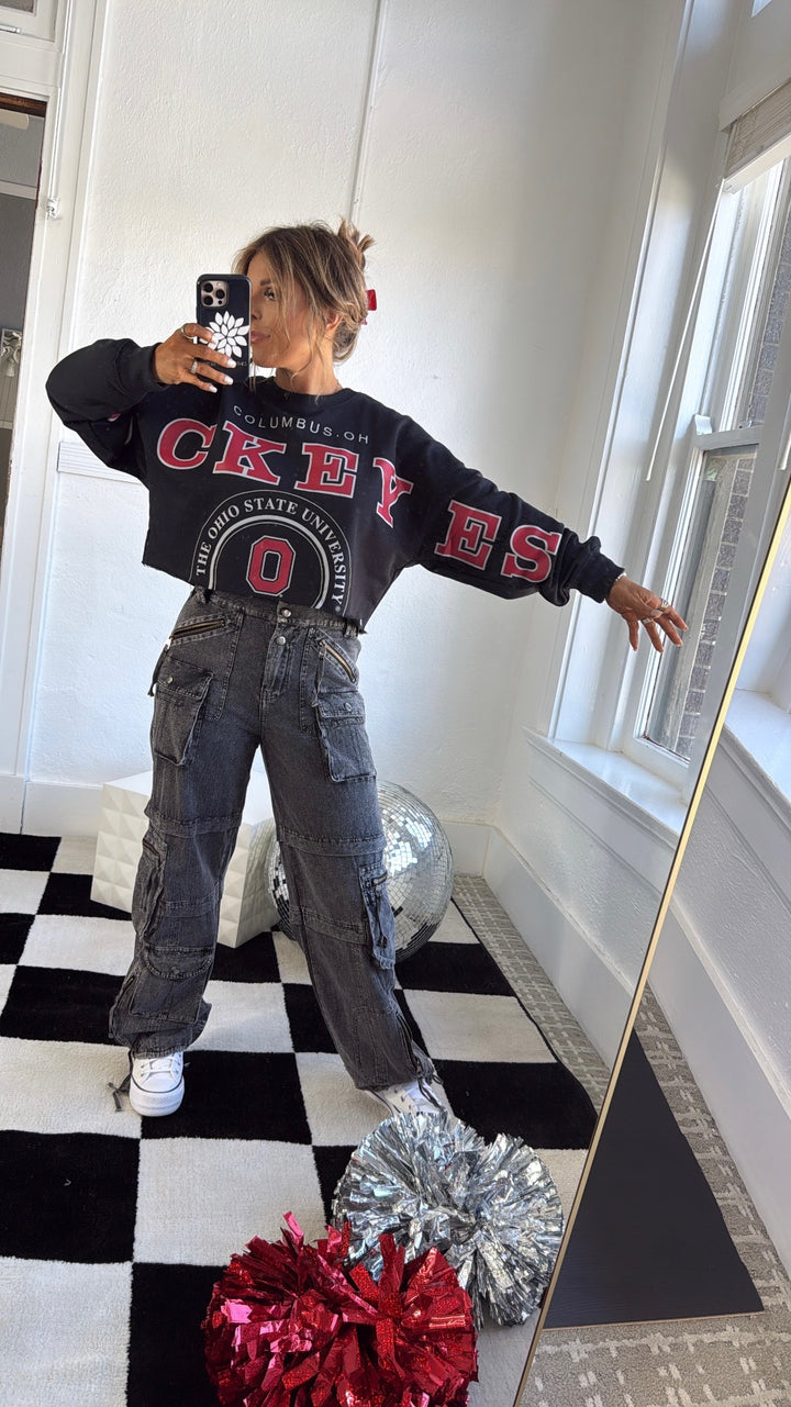 Buckeye Glow Cropped Long Sleeve, Black