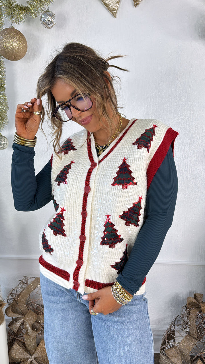 Checkered Cheer Plaid Sweater Vest, Ivory