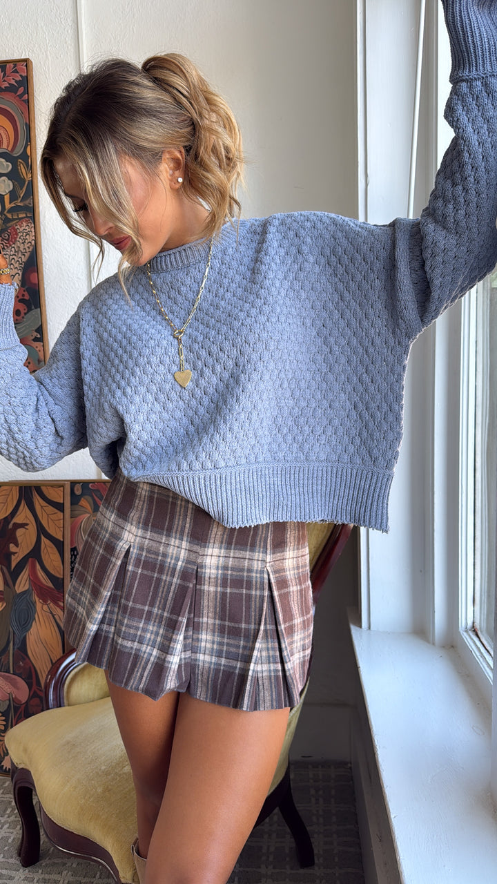 Frosted Weave Textured Sweater, Cloud Blue