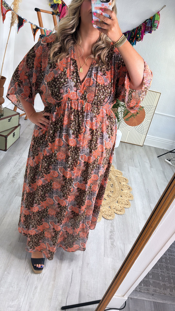 Payton Paisley Dress, Brown