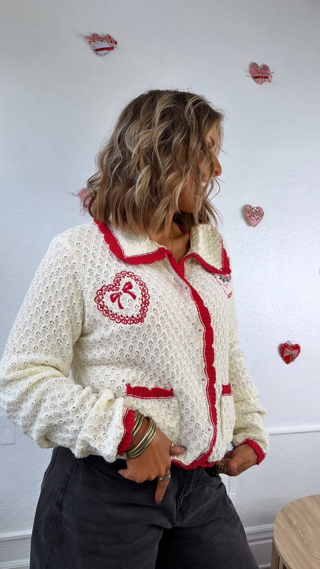 Sweetheart Season Crochet Sweater, Cream