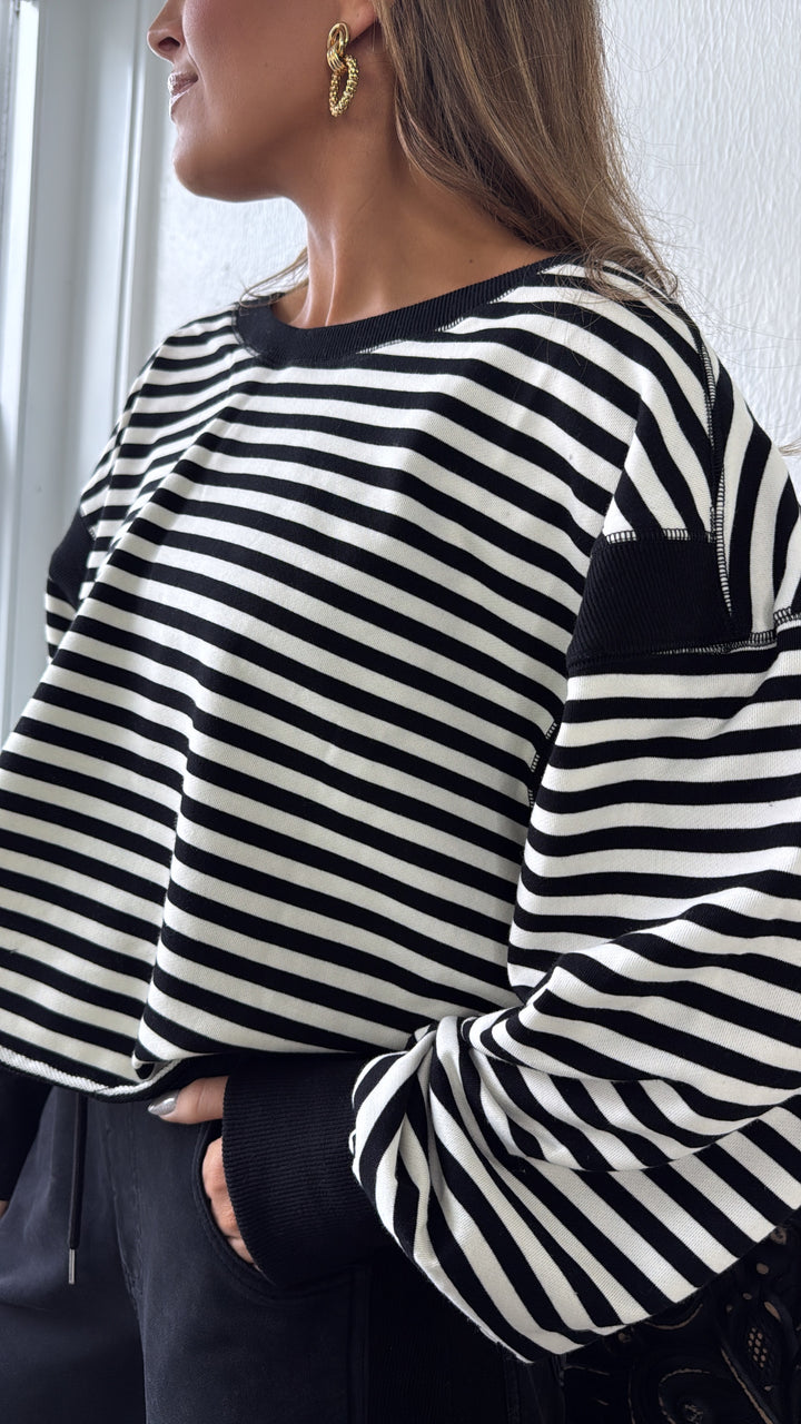 All About Balance Striped Top, Black/Ivory
