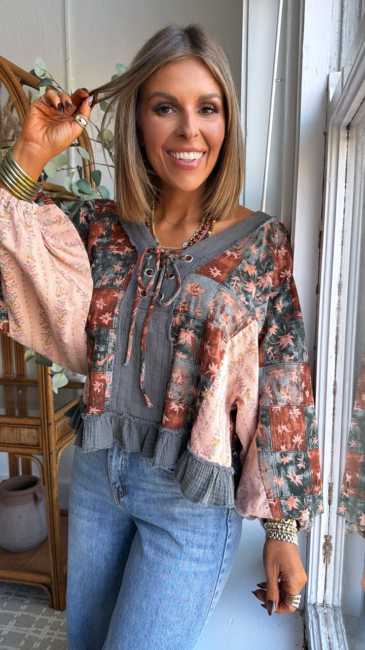 Petal Kiss Blouse, Charcoal Multi