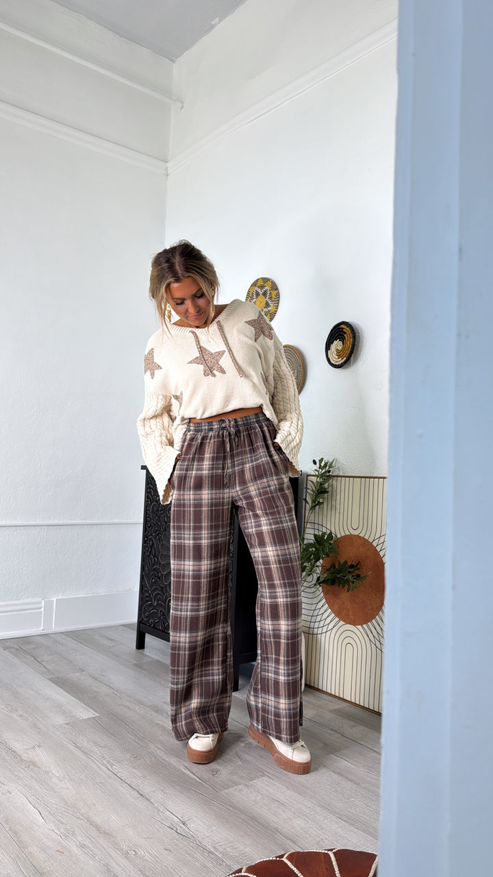 Soft Hazelnut Plaid Pants, Brown