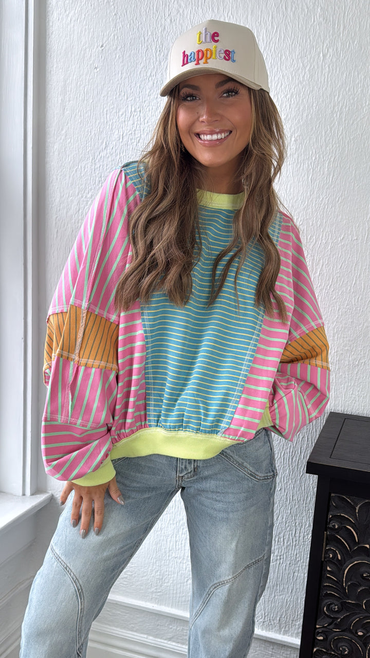 Stitch & Sail Mix Matched Top, Blue/ Pink