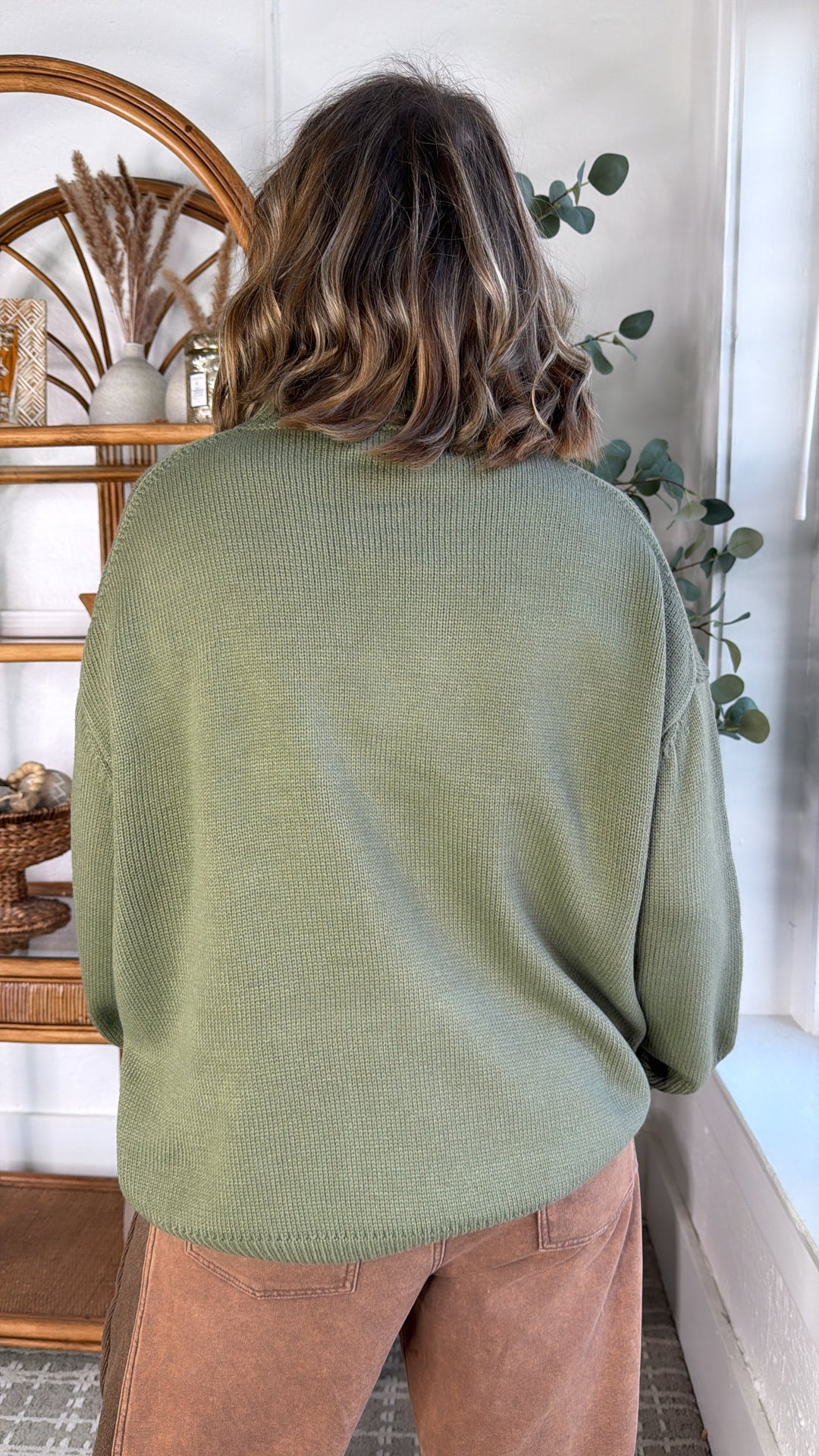 Soft Ember Mock Neck Sweater, Olive