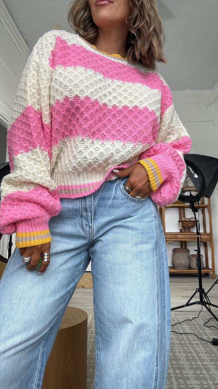 Sweetheart Stitch Sweater, Pink Stripe