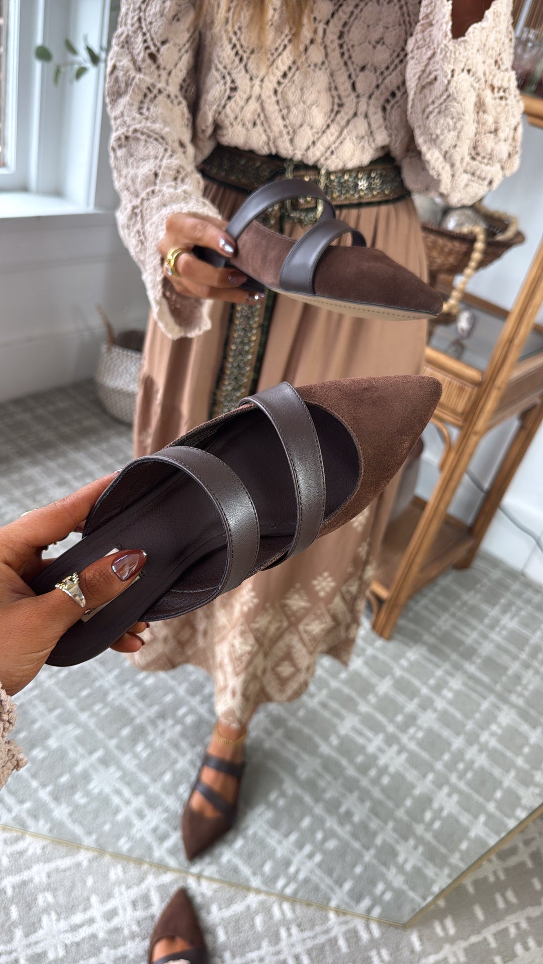 Roasted Almond Suede Mule, Chocolate