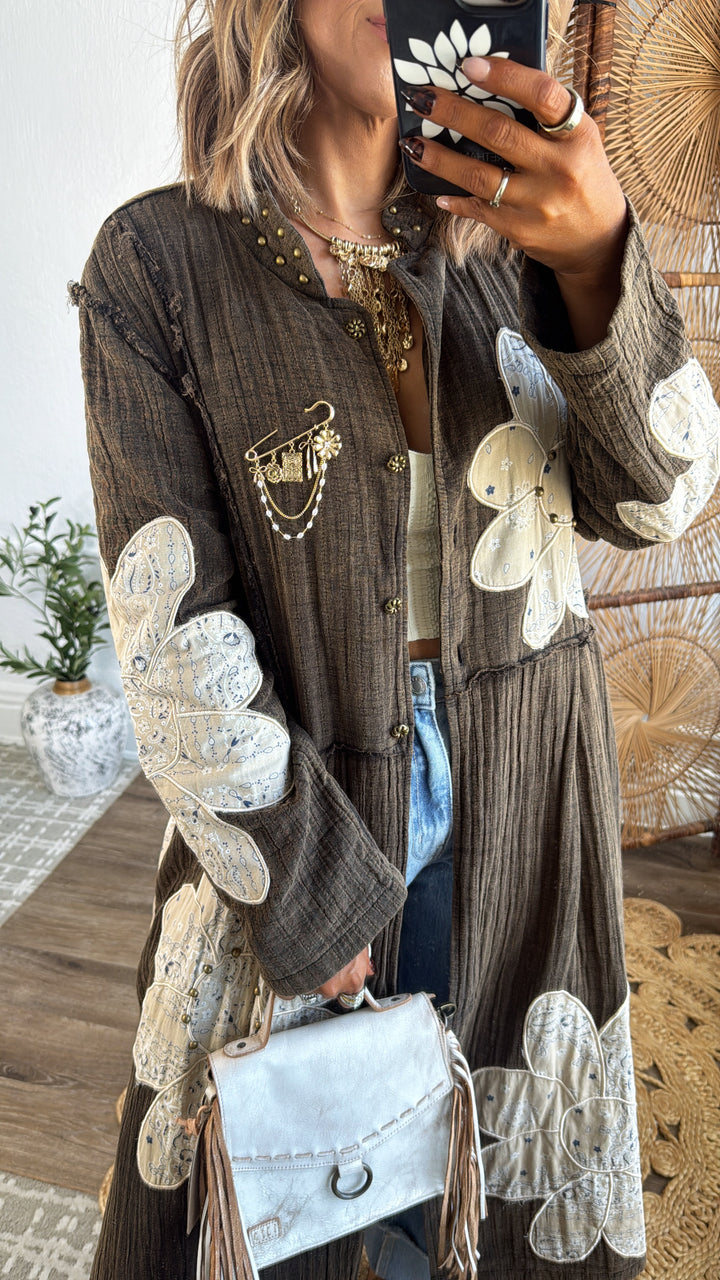 MoonShadow Oversized Duster Jacket, Distressed Brown