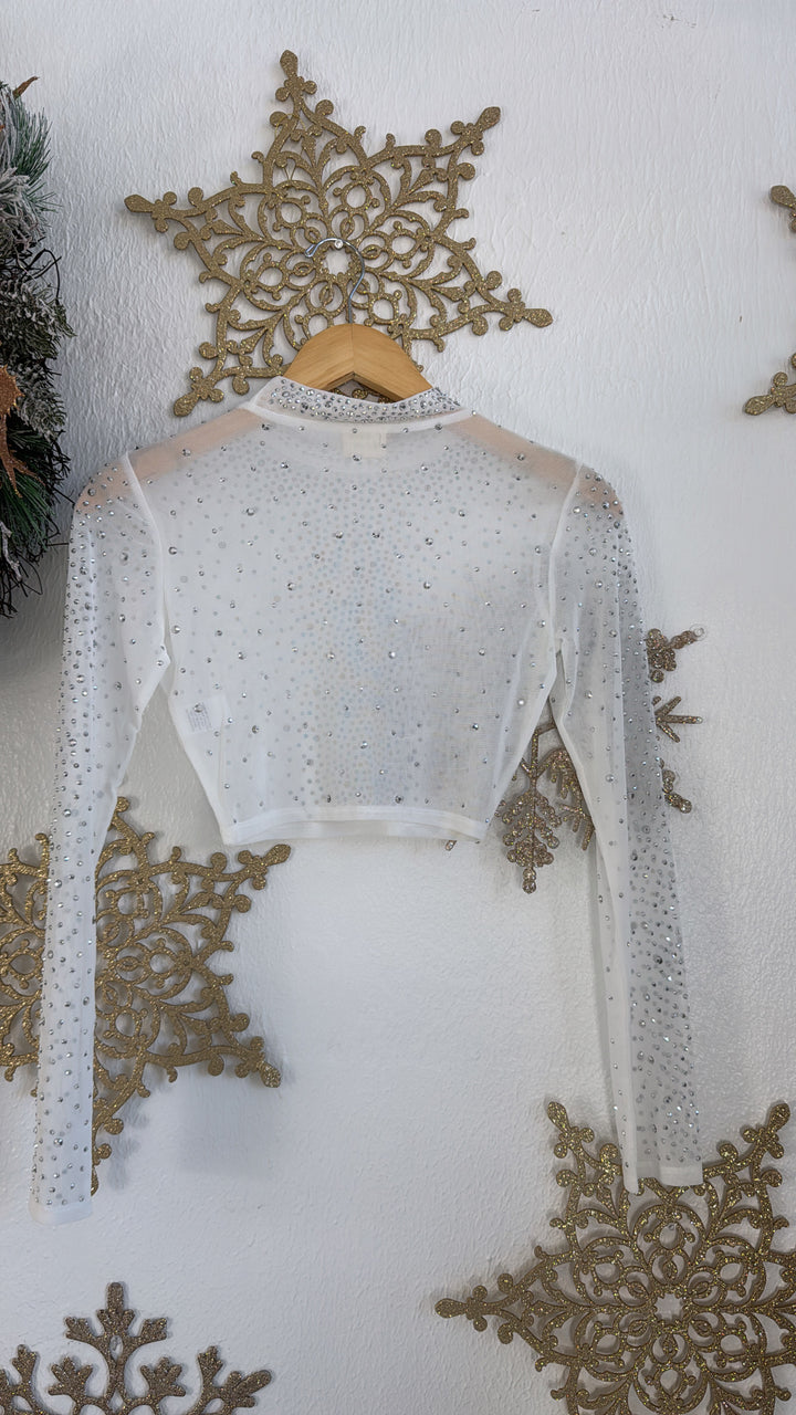 Rhinestone Crop Top, White