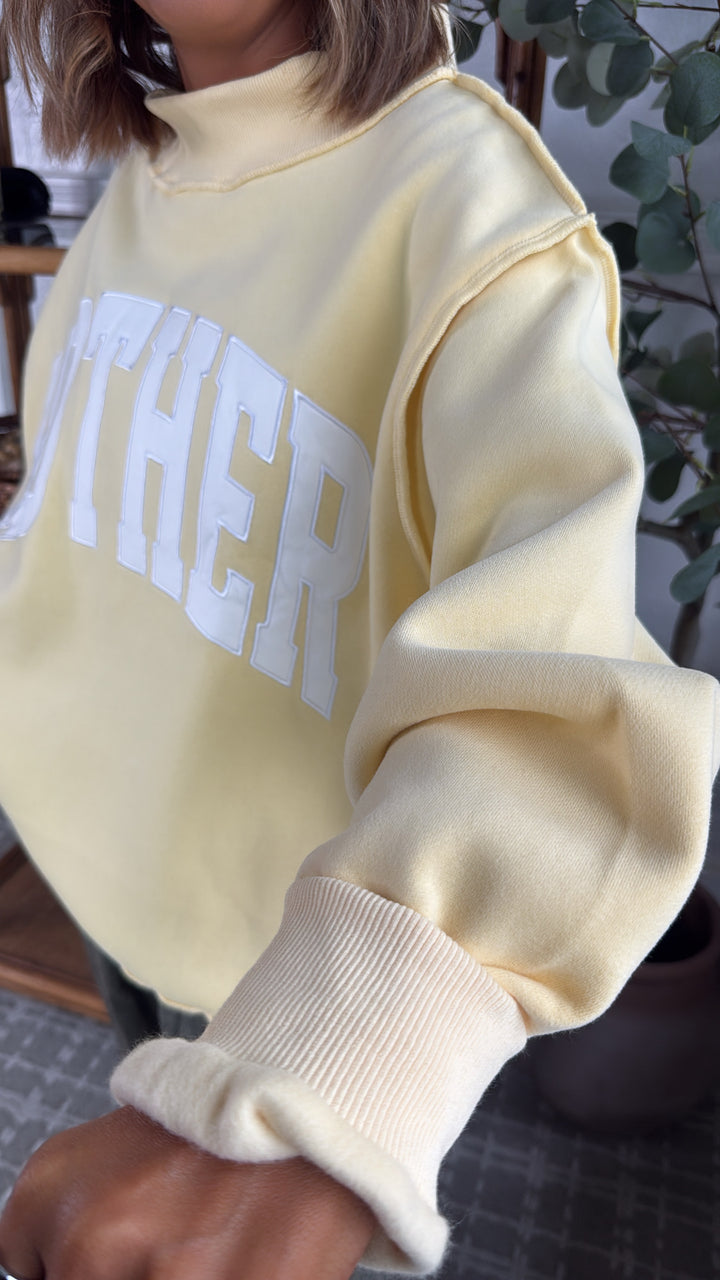 Mother Embroidered Mock Neck, Butter Yellow