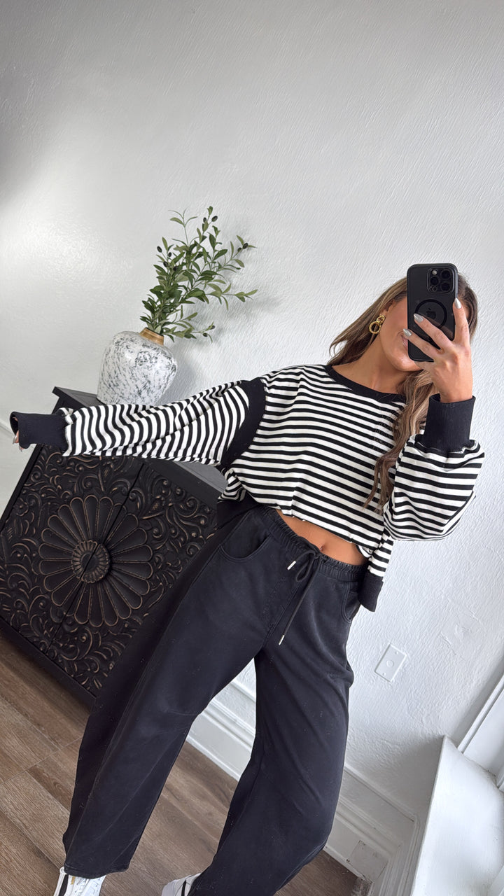 All About Balance Striped Top, Black/Ivory